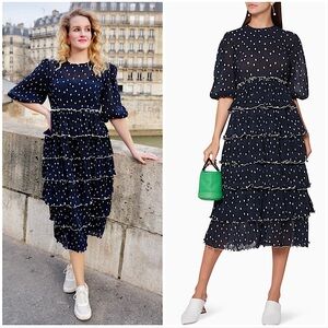 🛑Sold🛑GANNI Lowell Polka Dot Pleated Tiered Dress Size 34 / US S